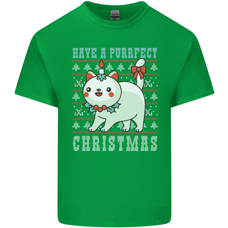 Cats Have a Purrfect Christmas Funny Xmas Mens Cotton T-Shirt Tee Top Irish Green