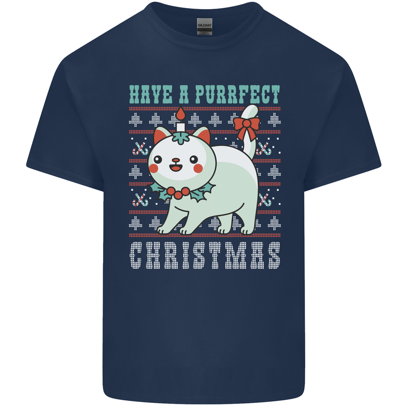 Cats Have a Purrfect Christmas Funny Xmas Mens Cotton T-Shirt Tee Top Navy Blue