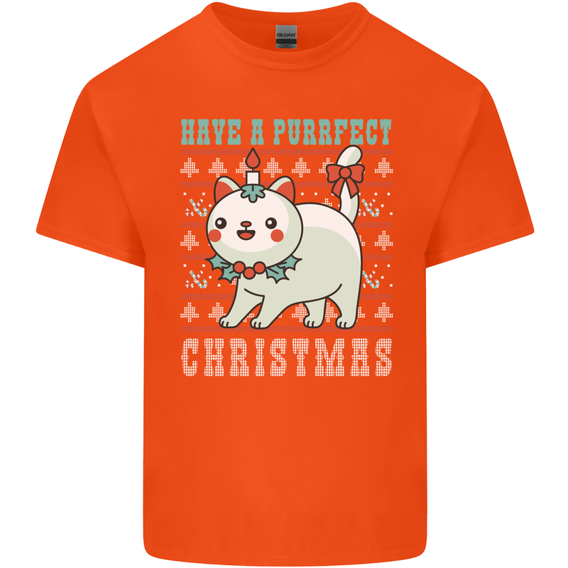 Cats Have a Purrfect Christmas Funny Xmas Mens Cotton T-Shirt Tee Top Orange