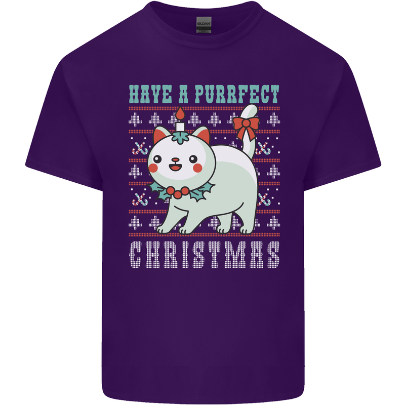 Cats Have a Purrfect Christmas Funny Xmas Mens Cotton T-Shirt Tee Top Purple