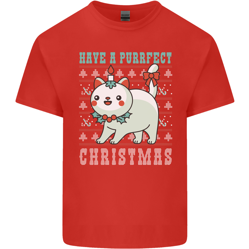 Cats Have a Purrfect Christmas Funny Xmas Mens Cotton T-Shirt Tee Top Red