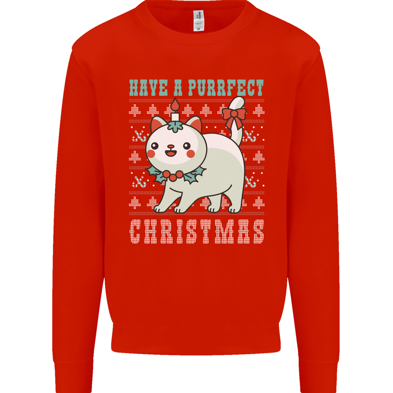 Cats Have a Purrfect Christmas Funny Xmas Mens Sweatshirt Jumper Bright Red