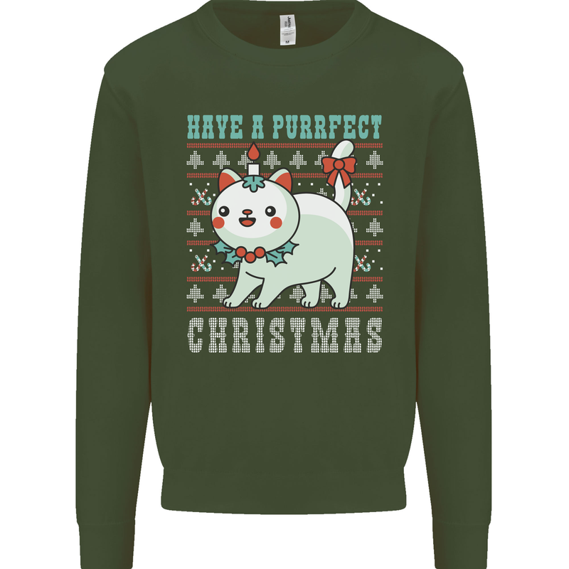 Cats Have a Purrfect Christmas Funny Xmas Mens Sweatshirt Jumper Forest Green