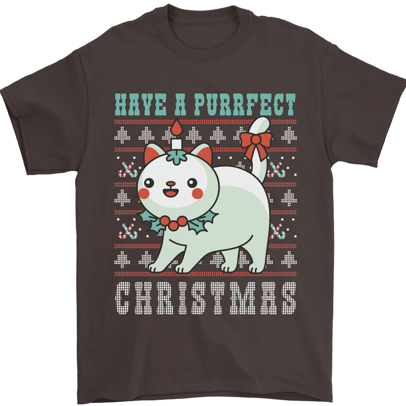 Cats Have a Purrfect Christmas Funny Xmas Mens T-Shirt Cotton Gildan Dark Chocolate