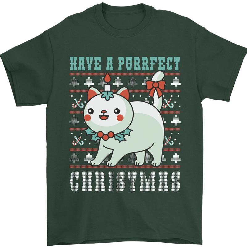 Cats Have a Purrfect Christmas Funny Xmas Mens T-Shirt Cotton Gildan Forest Green