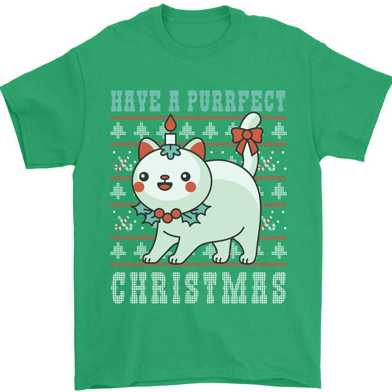 Cats Have a Purrfect Christmas Funny Xmas Mens T-Shirt Cotton Gildan Irish Green