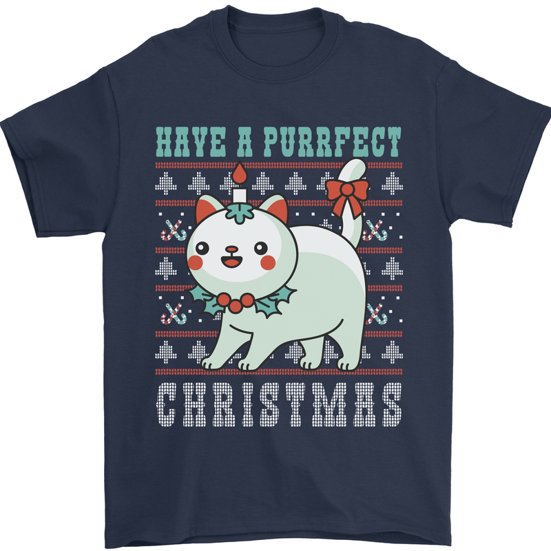 Cats Have a Purrfect Christmas Funny Xmas Mens T-Shirt Cotton Gildan Navy Blue