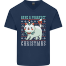 Cats Have a Purrfect Christmas Funny Xmas Mens V-Neck Cotton T-Shirt Navy Blue