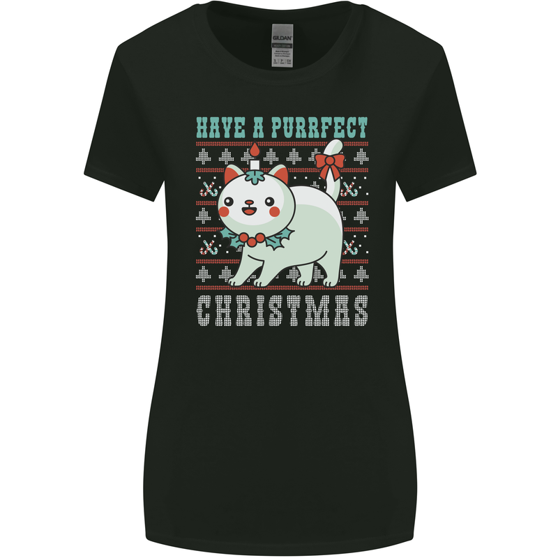 Cats Have a Purrfect Christmas Funny Xmas Womens Wider Cut T-Shirt Black