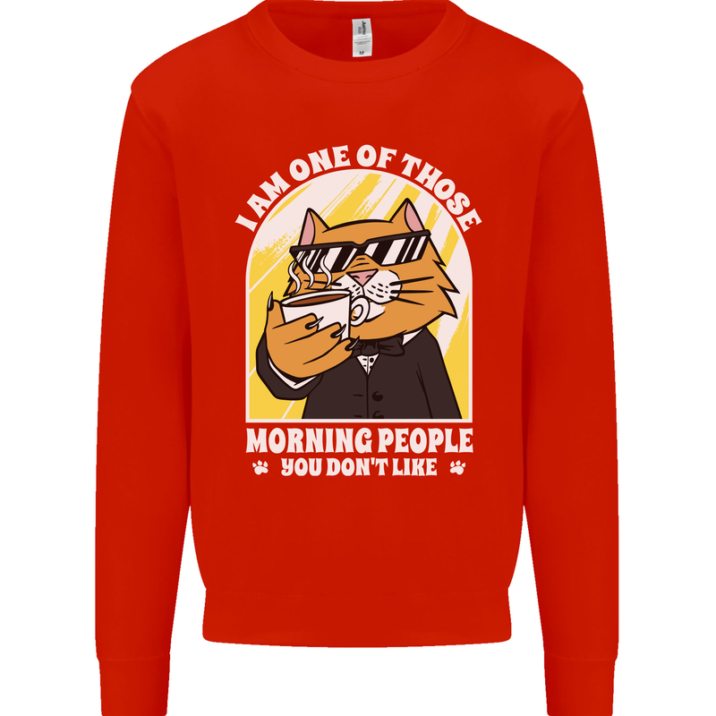 Cats I'm One of Those Morning People Funny Kids Sweatshirt Jumper Bright Red