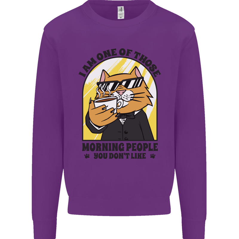 Cats I'm One of Those Morning People Funny Kids Sweatshirt Jumper Purple