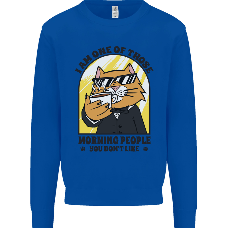 Cats I'm One of Those Morning People Funny Kids Sweatshirt Jumper Royal Blue