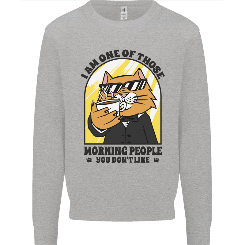 Cats I'm One of Those Morning People Funny Kids Sweatshirt Jumper Sports Grey