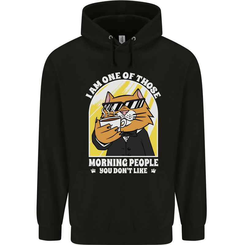 Cats I'm One of Those Morning People Funny Mens 80% Cotton Hoodie Black