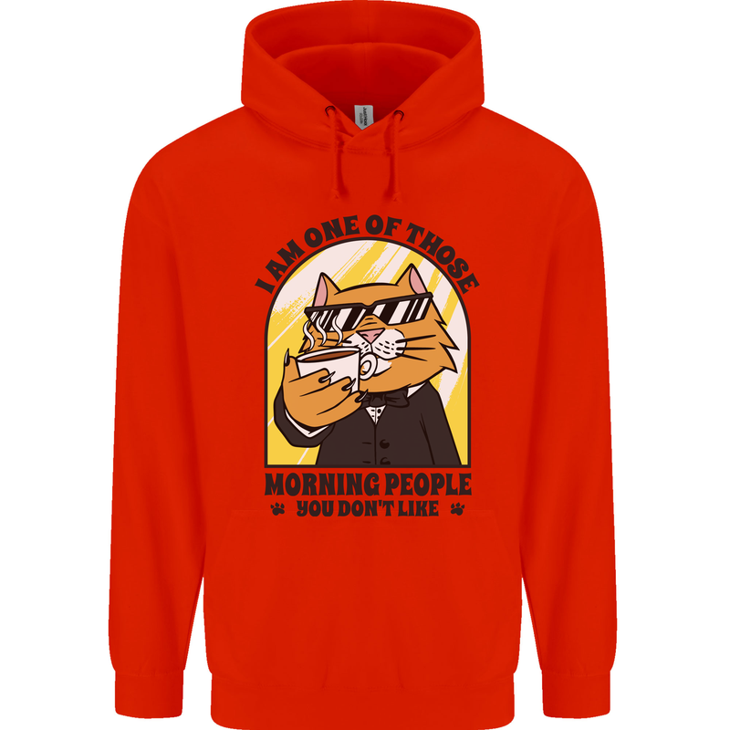 Cats I'm One of Those Morning People Funny Mens 80% Cotton Hoodie Bright Red