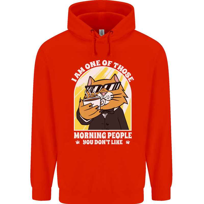 Cats I'm One of Those Morning People Funny Mens 80% Cotton Hoodie Bright Red