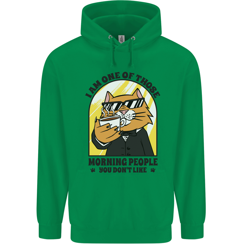Cats I'm One of Those Morning People Funny Mens 80% Cotton Hoodie Irish Green