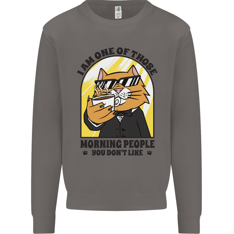 Cats I'm One of Those Morning People Funny Mens Sweatshirt Jumper Charcoal