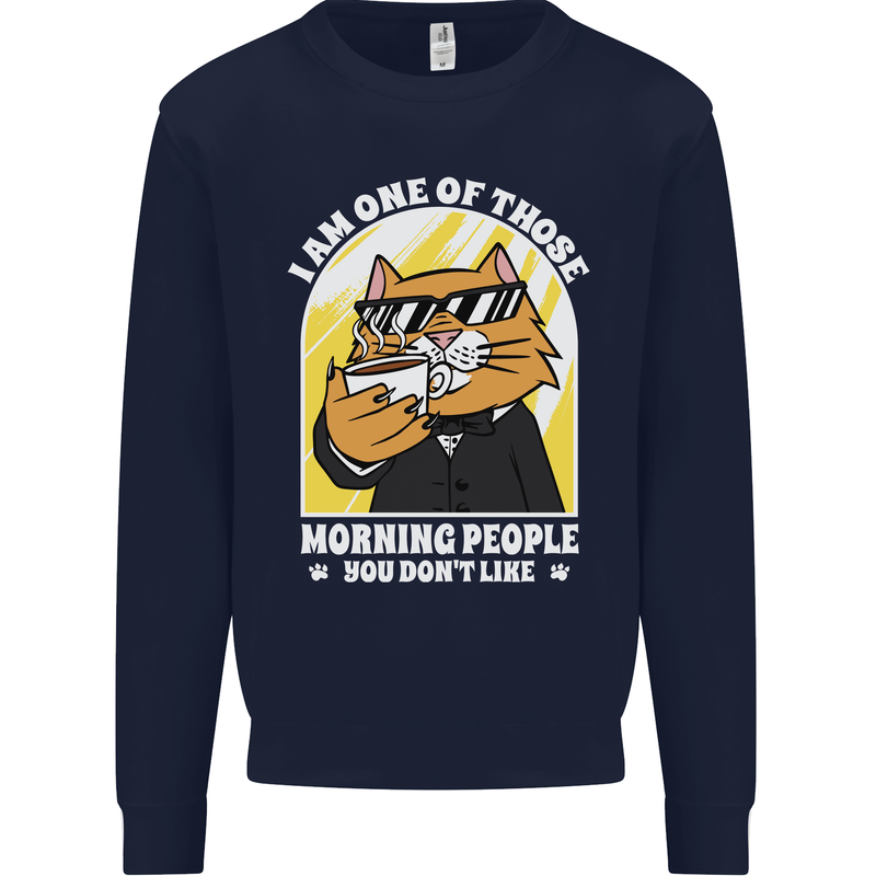 Cats I'm One of Those Morning People Funny Mens Sweatshirt Jumper Navy Blue
