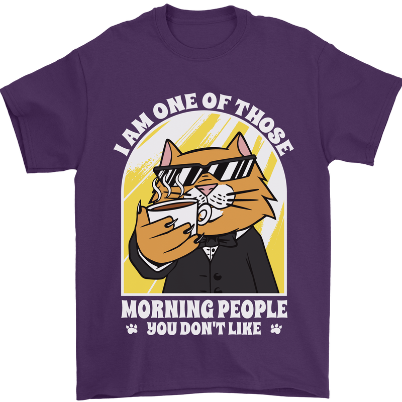 Cats I'm One of Those Morning People Funny Mens T-Shirt Cotton Gildan Purple