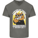 Cats I'm One of Those Morning People Funny Mens V-Neck Cotton T-Shirt Charcoal
