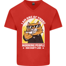 Cats I'm One of Those Morning People Funny Mens V-Neck Cotton T-Shirt Red