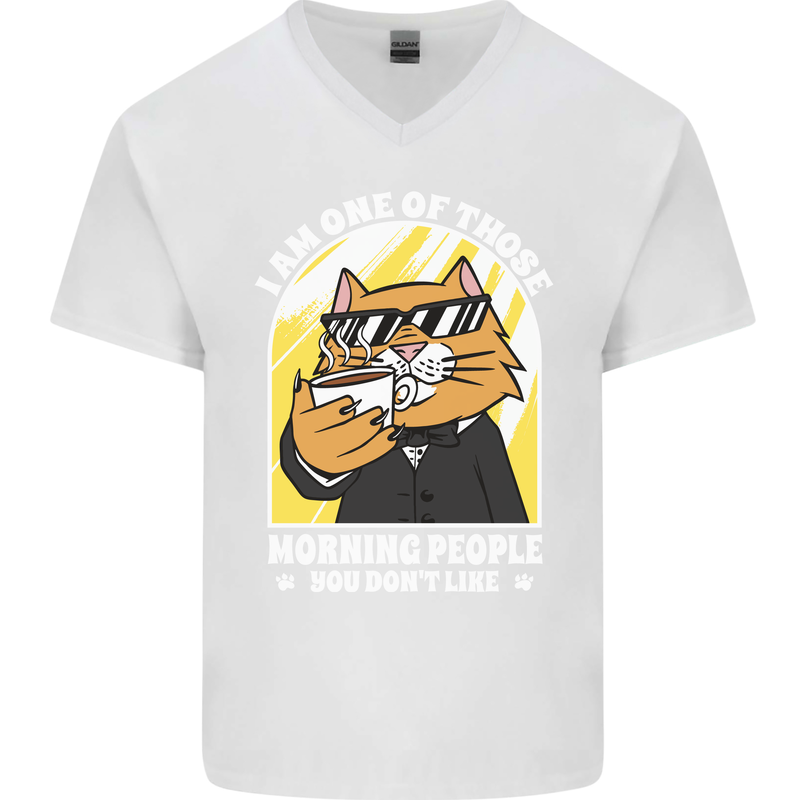 Cats I'm One of Those Morning People Funny Mens V-Neck Cotton T-Shirt White