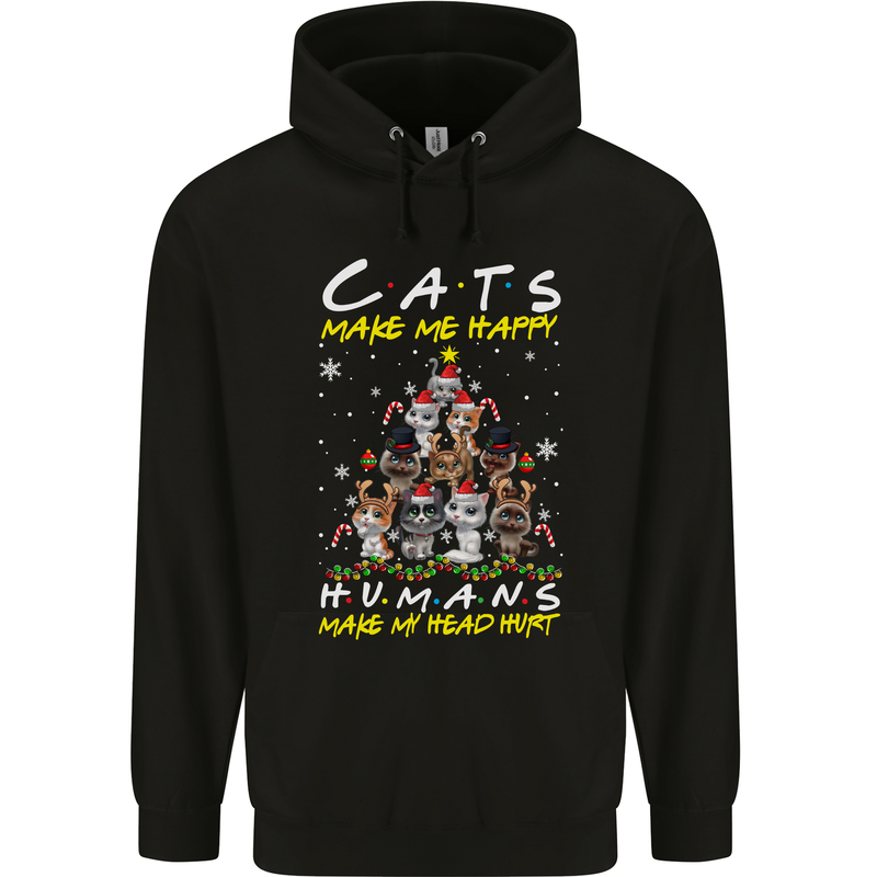 Cats Make Me Happy Funny Christmas Mens 80% Cotton Hoodie Black