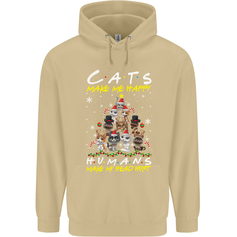 Cats Make Me Happy Funny Christmas Mens 80% Cotton Hoodie Sand