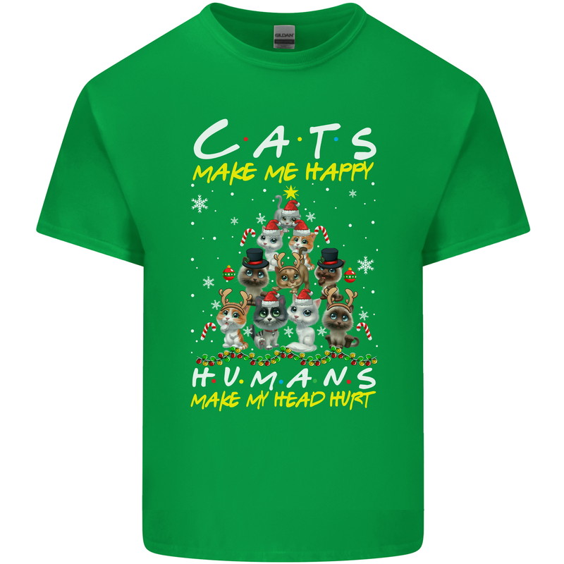 Cats Make Me Happy Funny Christmas Mens Cotton T-Shirt Tee Top Irish Green