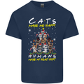Cats Make Me Happy Funny Christmas Mens Cotton T-Shirt Tee Top Navy Blue