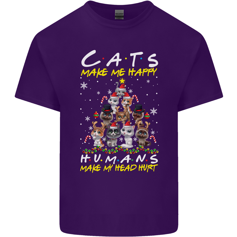 Cats Make Me Happy Funny Christmas Mens Cotton T-Shirt Tee Top Purple
