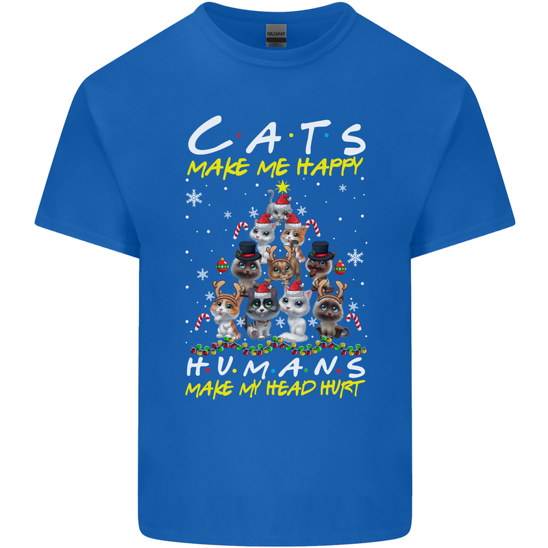 Cats Make Me Happy Funny Christmas Mens Cotton T-Shirt Tee Top Royal Blue