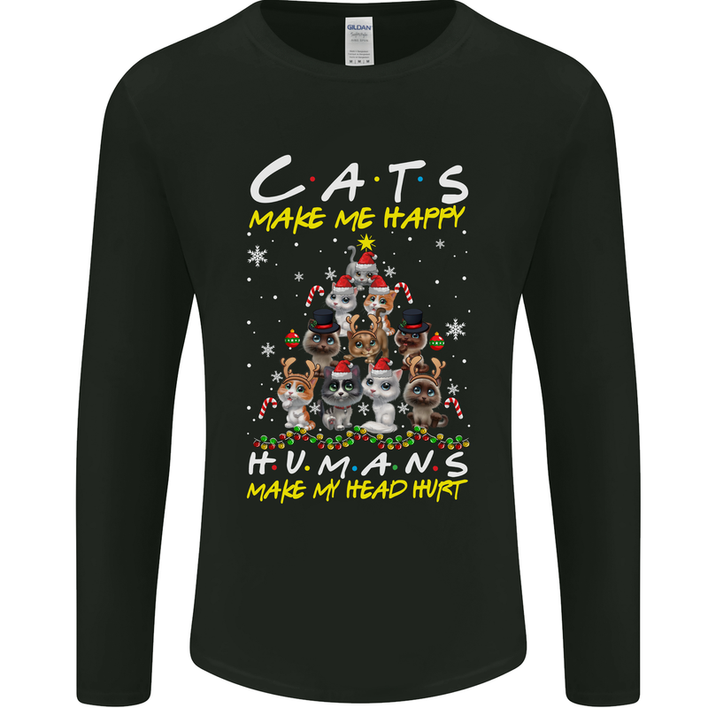 Cats Make Me Happy Funny Christmas Mens Long Sleeve T-Shirt Black