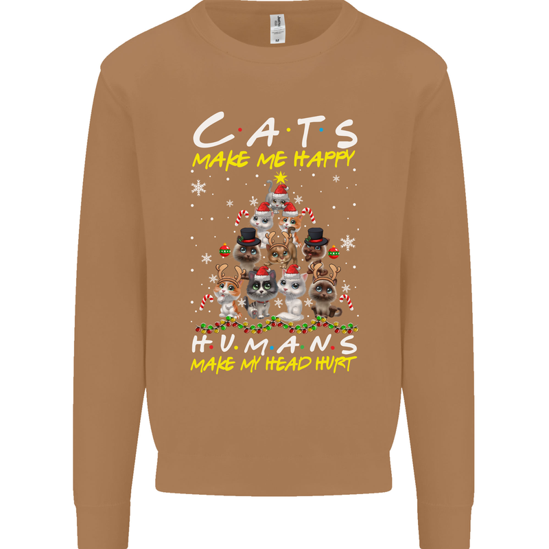 Cats Make Me Happy Funny Christmas Mens Sweatshirt Jumper Caramel Latte