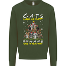 Cats Make Me Happy Funny Christmas Mens Sweatshirt Jumper Forest Green