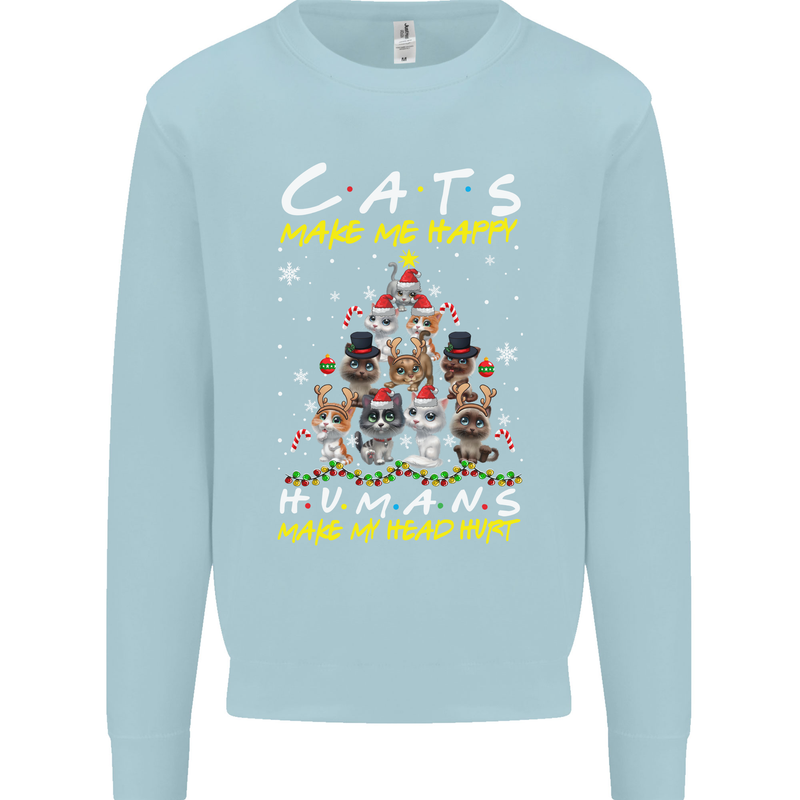 Cats Make Me Happy Funny Christmas Mens Sweatshirt Jumper Light Blue