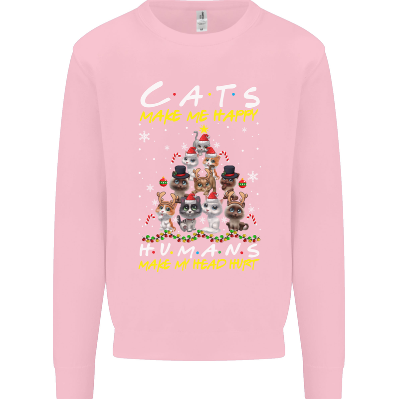 Cats Make Me Happy Funny Christmas Mens Sweatshirt Jumper Light Pink