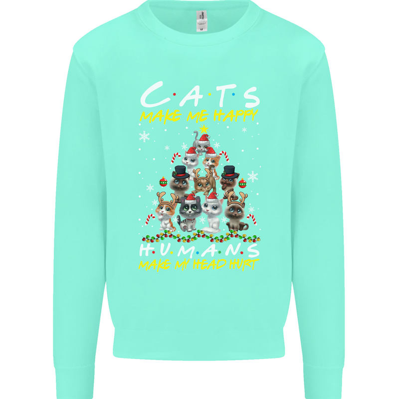 Cats Make Me Happy Funny Christmas Mens Sweatshirt Jumper Peppermint