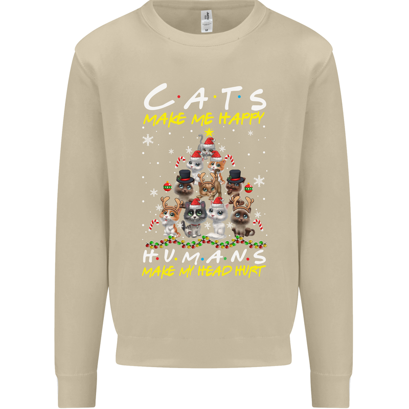 Cats Make Me Happy Funny Christmas Mens Sweatshirt Jumper Sand