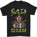 Cats Make Me Happy Funny Christmas Mens T-Shirt Cotton Gildan Black