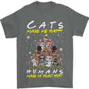 Cats Make Me Happy Funny Christmas Mens T-Shirt Cotton Gildan Charcoal