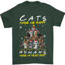 Cats Make Me Happy Funny Christmas Mens T-Shirt Cotton Gildan Forest Green
