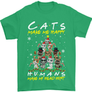 Cats Make Me Happy Funny Christmas Mens T-Shirt Cotton Gildan Irish Green