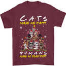 Cats Make Me Happy Funny Christmas Mens T-Shirt Cotton Gildan Maroon