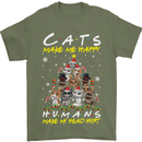 Cats Make Me Happy Funny Christmas Mens T-Shirt Cotton Gildan Military Green