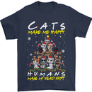 Cats Make Me Happy Funny Christmas Mens T-Shirt Cotton Gildan Navy Blue