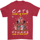 Cats Make Me Happy Funny Christmas Mens T-Shirt Cotton Gildan Red