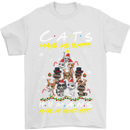 Cats Make Me Happy Funny Christmas Mens T-Shirt Cotton Gildan White