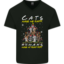 Cats Make Me Happy Funny Christmas Mens V-Neck Cotton T-Shirt Black
